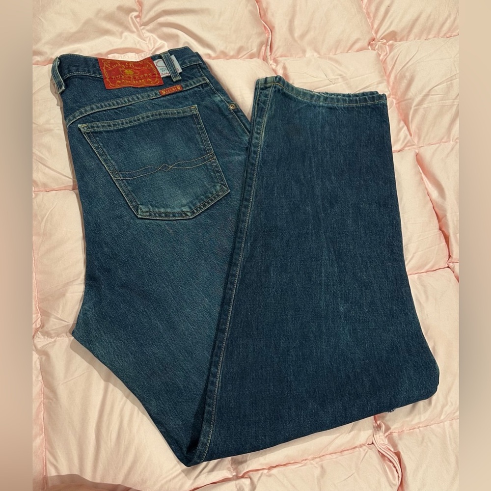 Lucky Brand Men's Relaxed Fit Zipper Fly Straight Leg Dark Blue Size 36x 32